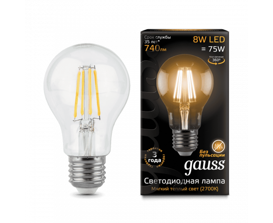 Лампа LED Filament A60 E27 8W 740lm 2700К 102802108
